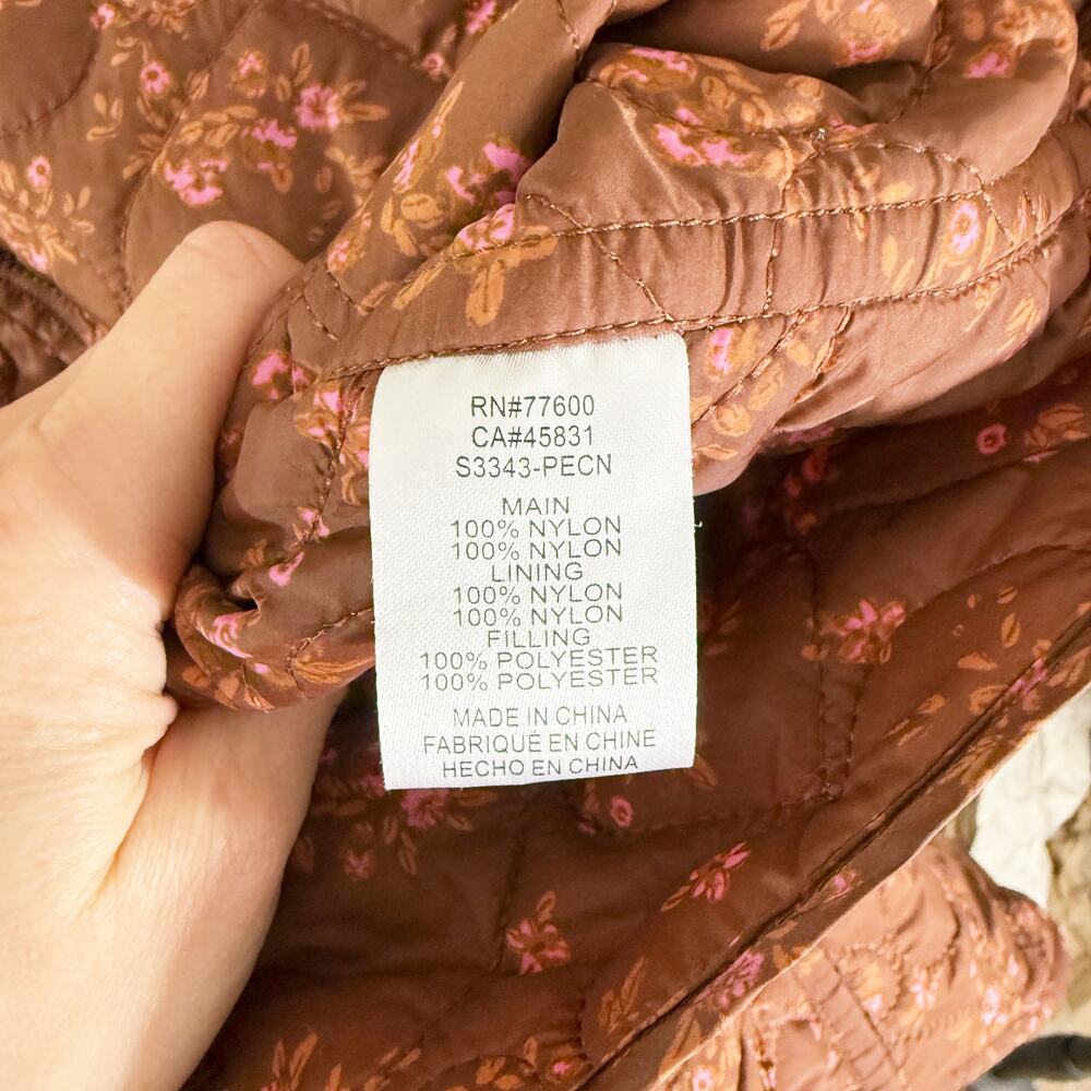 Saltwater Luxe Brown/Pink Floral Print Lightweight Quilted Jacket Women's Sz Med - Picture 8 of 10